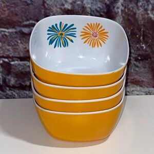 Melamine All Purpose Soup Cereal or Snack Bowls 5” Yellow White Flower Square